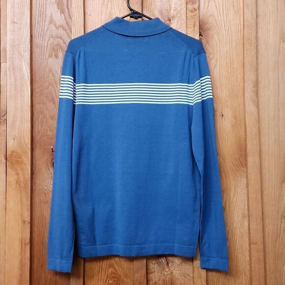 Dstrct & Row Stitch Fix Long Sleeve Cotton Polo Shirt, Small, Blue White Stripes - Picture 2 of 10